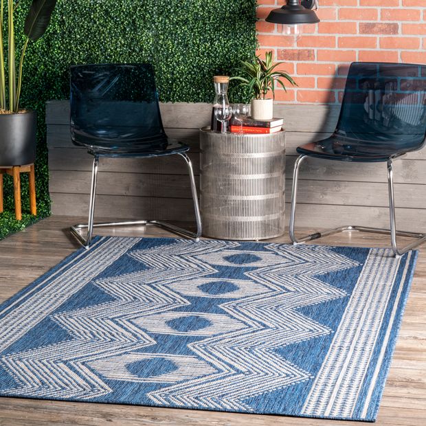 Rectangle Blue Iris Totem Indoor/Outdoor Flatweave Area Rug