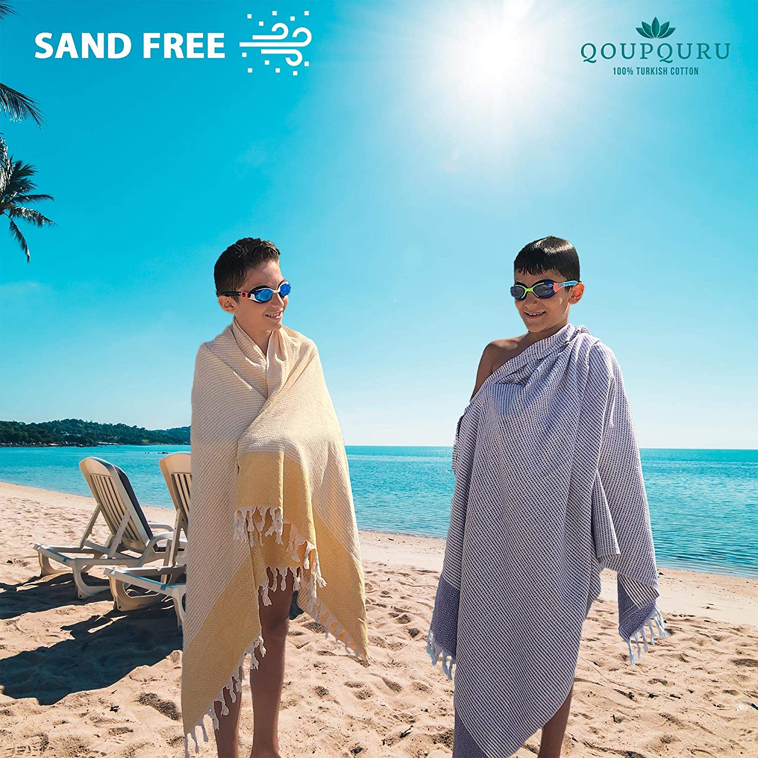 QoupQuru 2 Pack Turkish Beach Towels - Peshtemal Towel Set