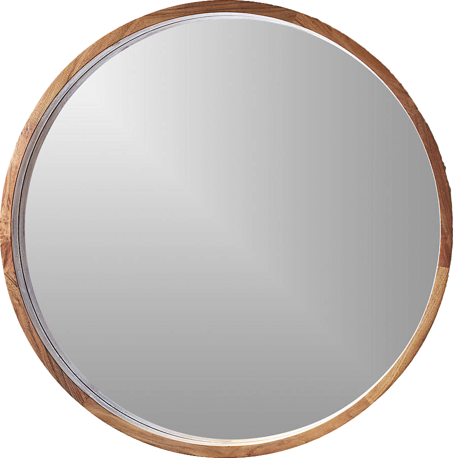 Acacia Wood Round Wall Mirror 40"