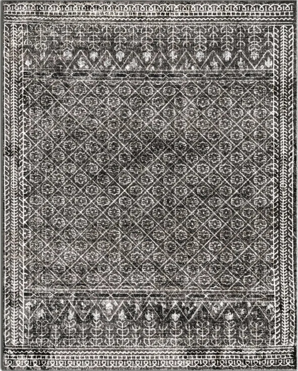 Artis Power Loom Machine Washable Tribal Trellis Gray/Black/White Rug
