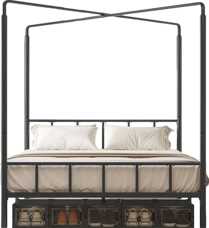 Metal X-shappe Canopy Bed with Two Using Methods