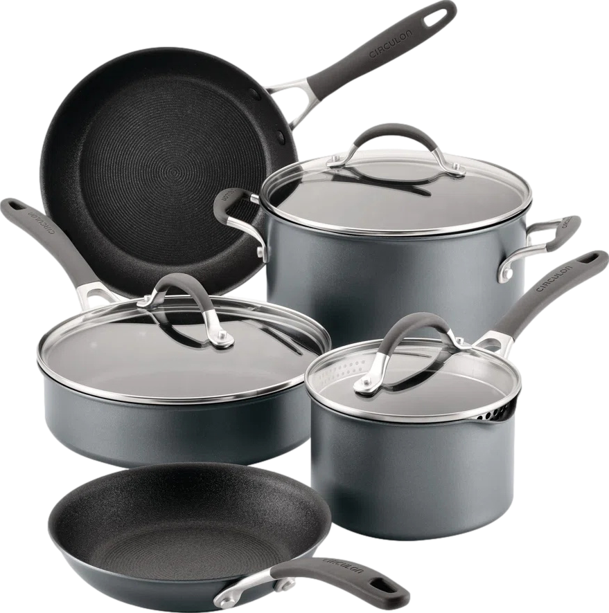 Circulon A1 with ScratchDefense Nonstick Induction Pots and Pans Cookware Set, 8 Piece, Graphite