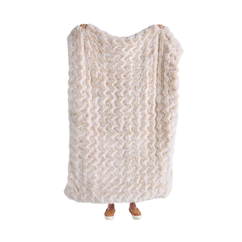 Luxe Faux Fur Throw Blanket, Pearl