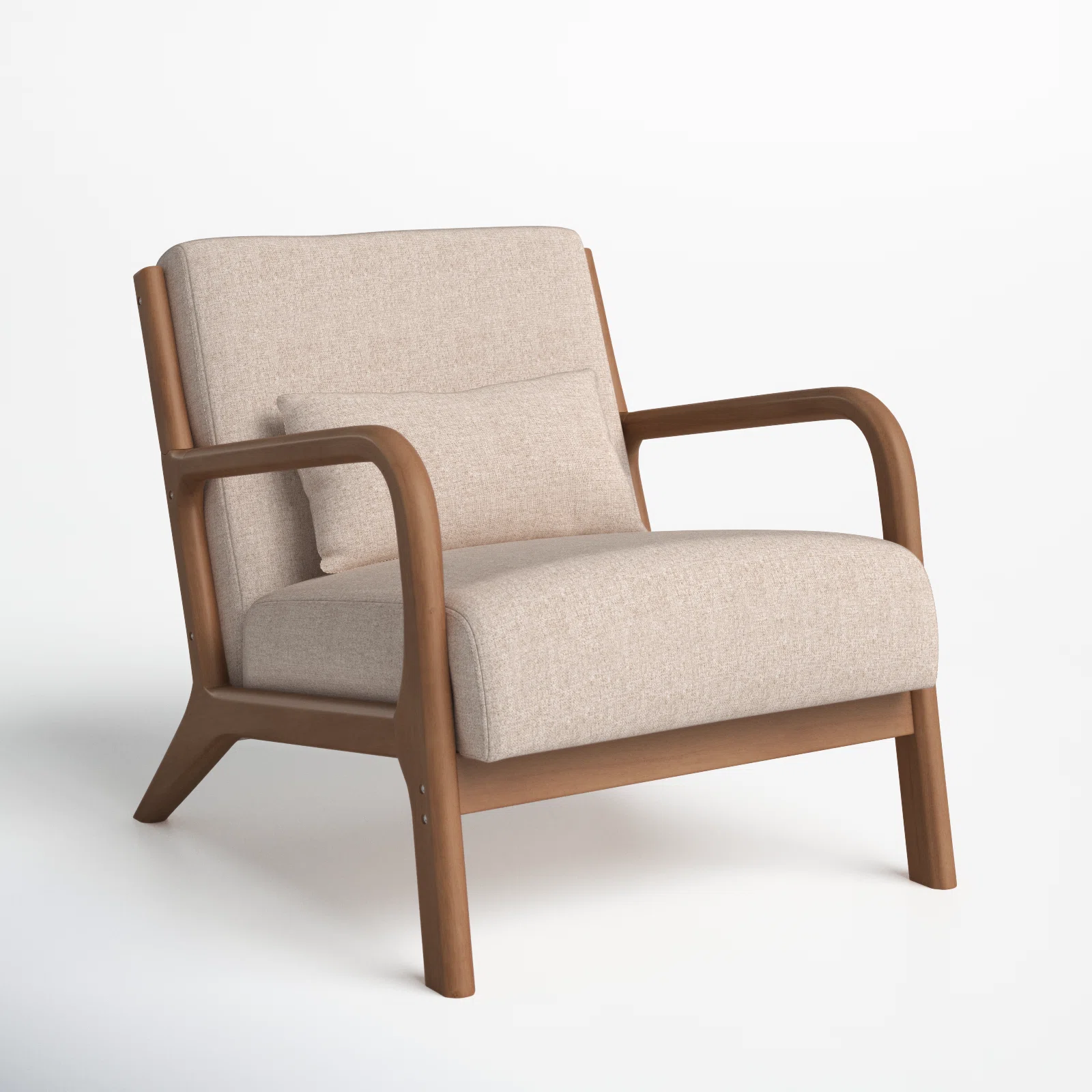 Hertford Upholstered Linen Blend Accent Chair with Wooden Legs and One Pillow, Beige Linen Blend