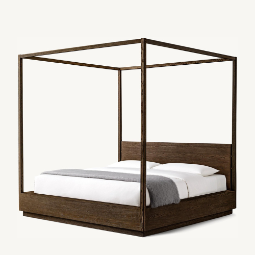 Machinto Panel Canopy Bed, Brown Oak/ Burnished Brass