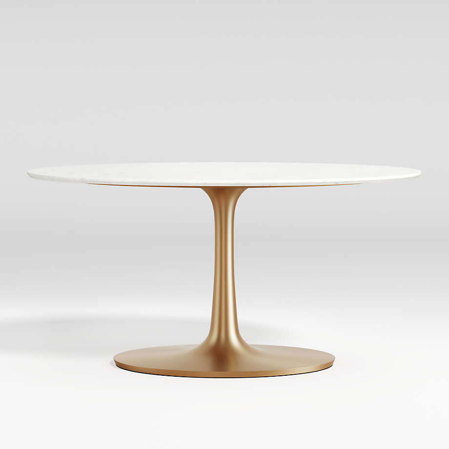 Nero Oval White Marble 60" Dining Table with Brass Base