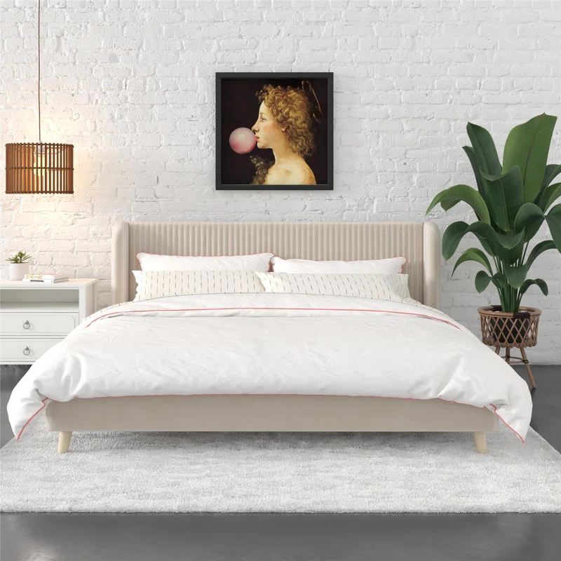 Ivory Holly King Size Upholstered Platform Bed