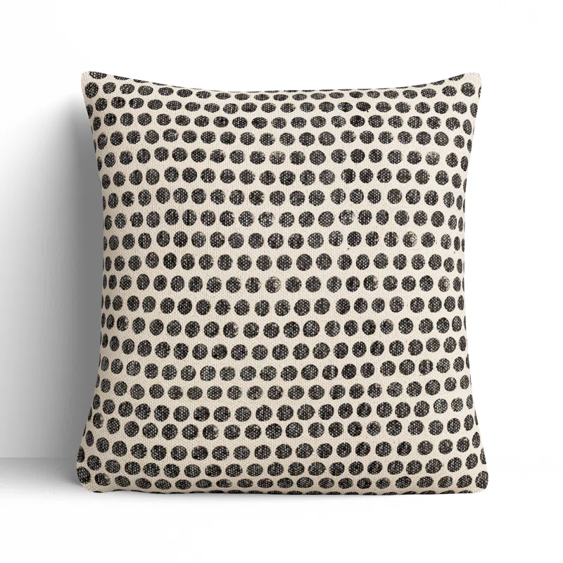 Light Beige/Black Zetta Polka Dots Cotton Throw Pillow