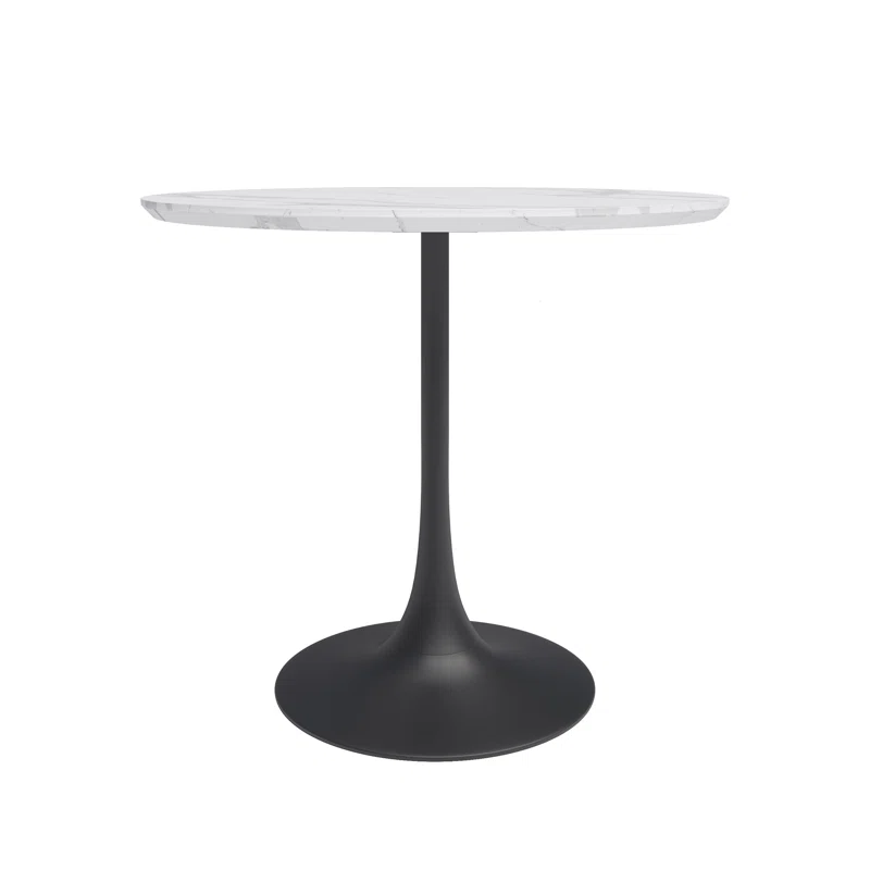 Dezra 31.5" Round Cafe Indoor Table with Faux Marble Top and All Steel Pedestal Base