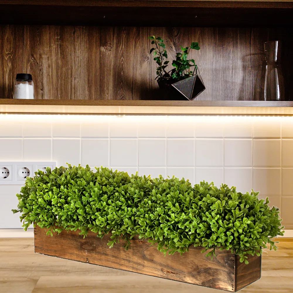 8'' Faux Boxwood Grass in Wood Pot
