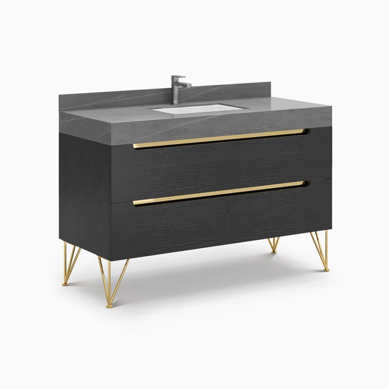 Tapati 48'' Free Standing Single Bathroom Vanity with Stone Top, Gray