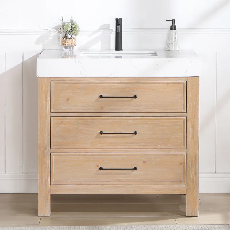 Ardilia 36'' Single Bathroom Vanity with Engineered Marble Top, Brown/White