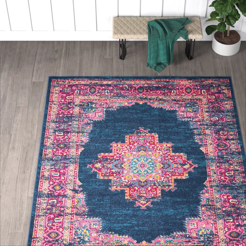 Abbate Oriental Navy Blue/Pink Area Rug