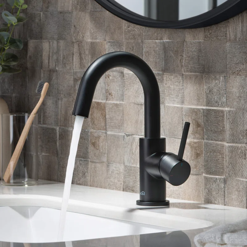 Circular Single Hole Bathroom Faucet with Drain Assembly