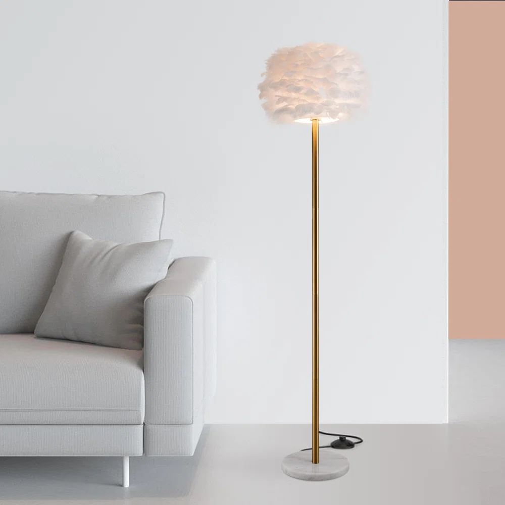 Feather Floor Lamp, Modern Floor Lamp with White Feather Shade