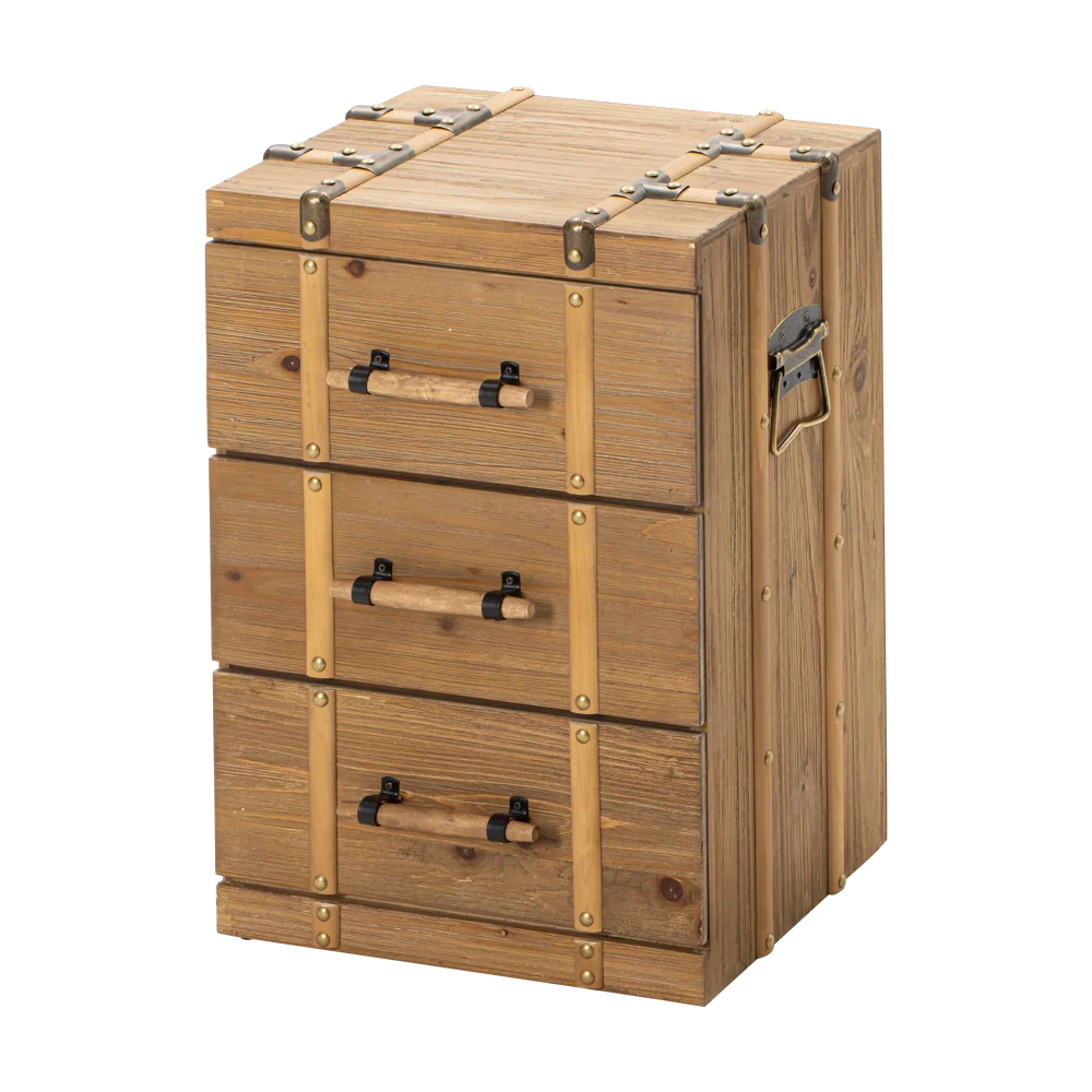 Febo Fully Assembled Vintage Mid Century Nightstand w/ 3-Drawer, Distressed Solid Wood End Table