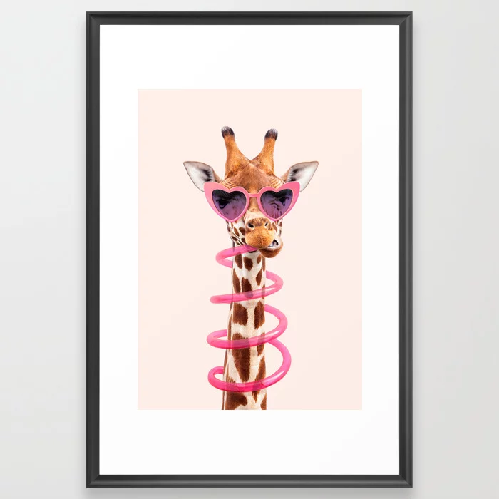 THIRSTY GIRAFFE Framed Art Print
