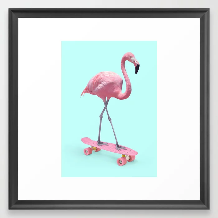 SKATE FLAMINGO Framed Art Print, Scoop Black