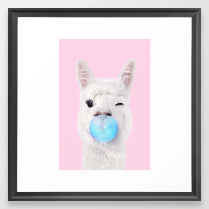 BUBBLEGUM LLAMA Framed Art Print, Scoop Black