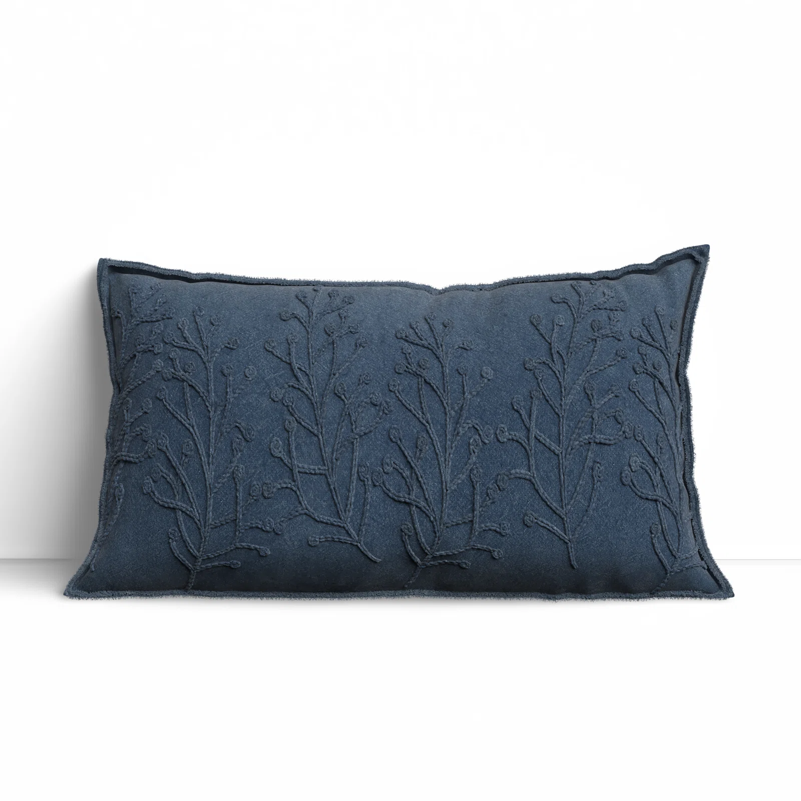 Navy Hollin Embroidered Cotton Throw Pillow