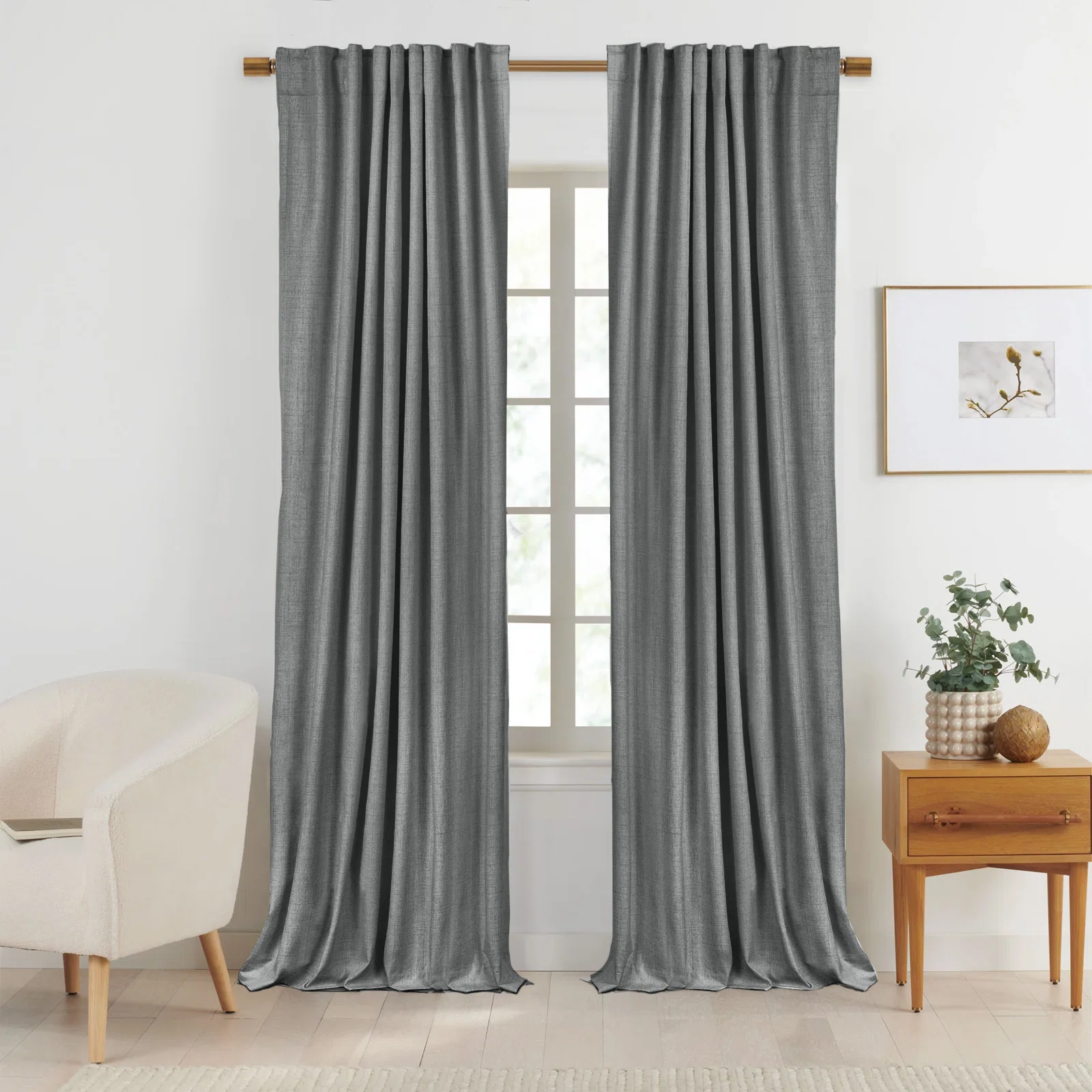 Graciella Thermal Insulated Faux Linen Max Blackout Curtains Back Tab/Rod Pocket Bedroom Drapes (Set of 2)