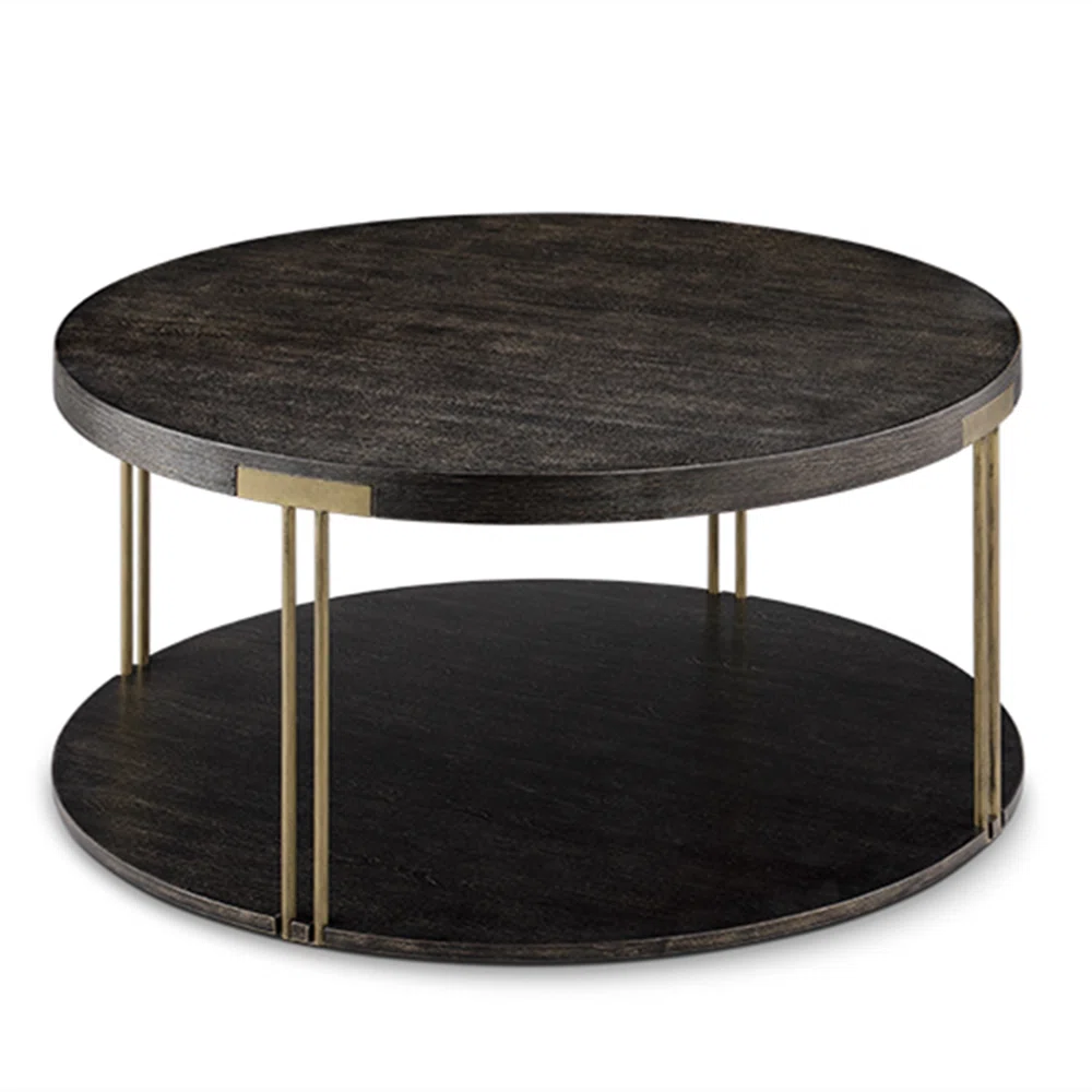 Fanney 35" Brushed Round Modern Cocktail Coffee Table with Wheels and Storage