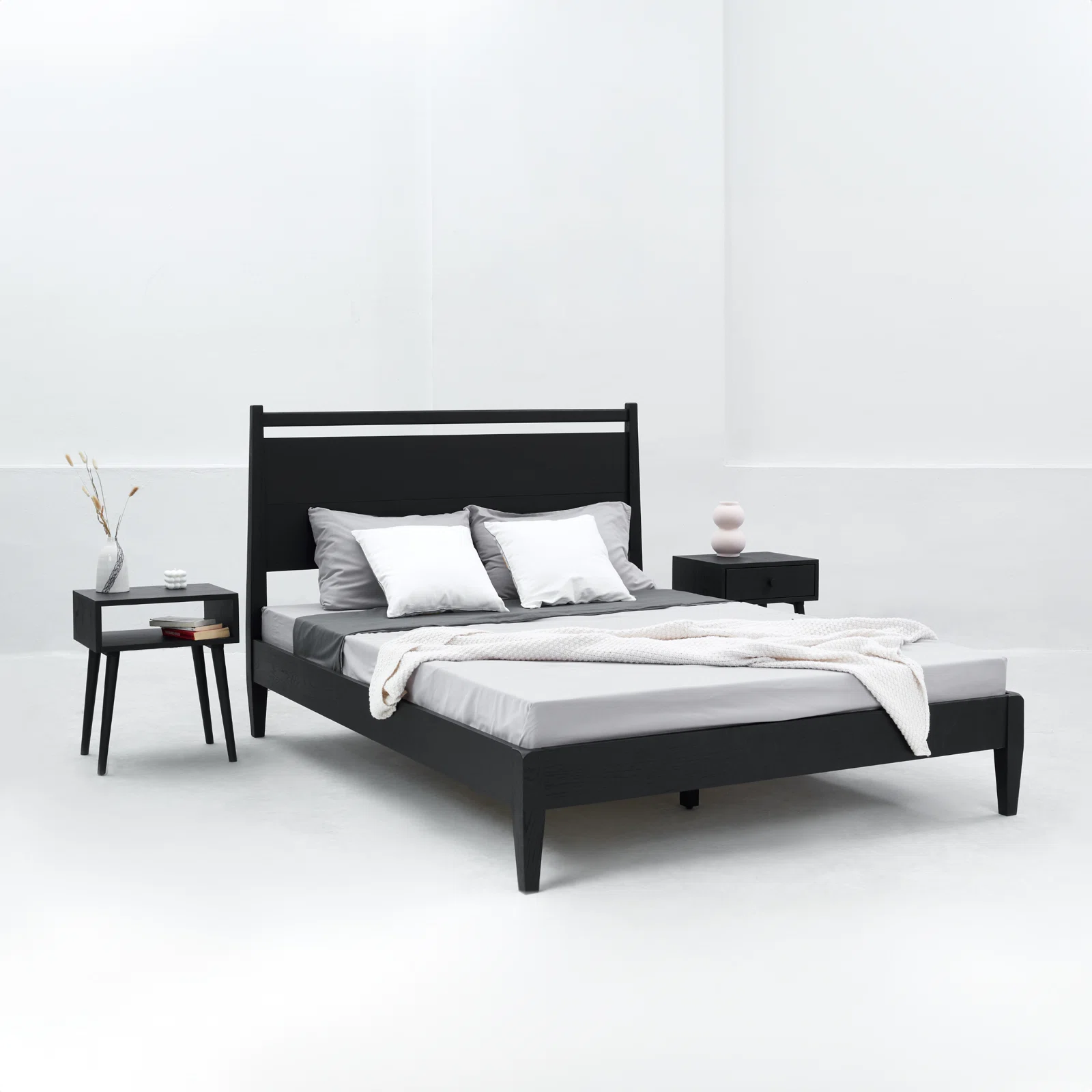 NTC Adept Solid Wood Bed Frame with Headboard and Silent Slats, 1000 Lb Capacity Bed Fram