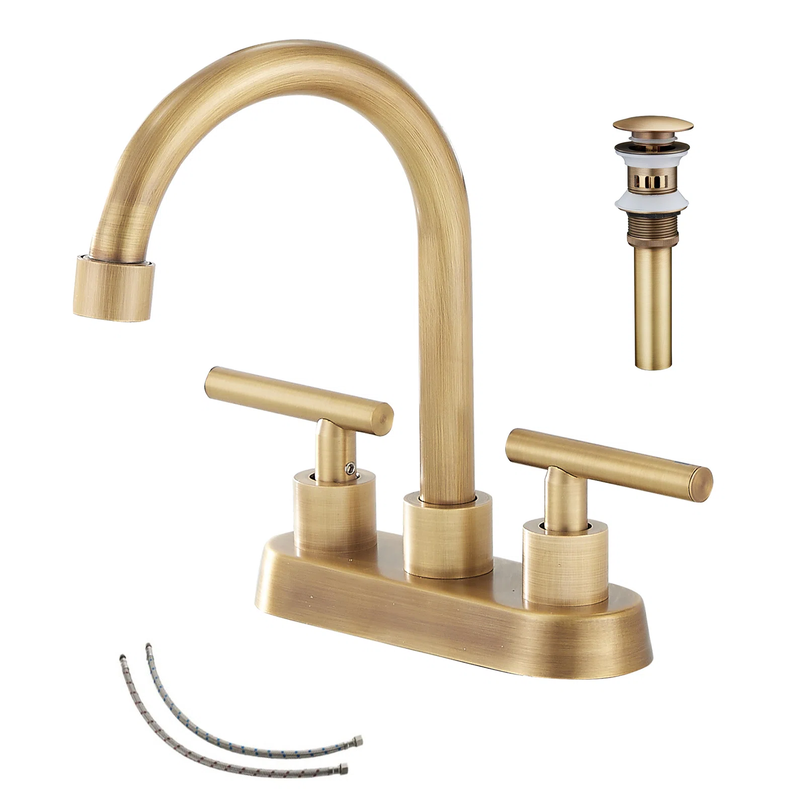 Antique Brass Centerset 2-handle Bathroom Faucet with Drain Assembly
