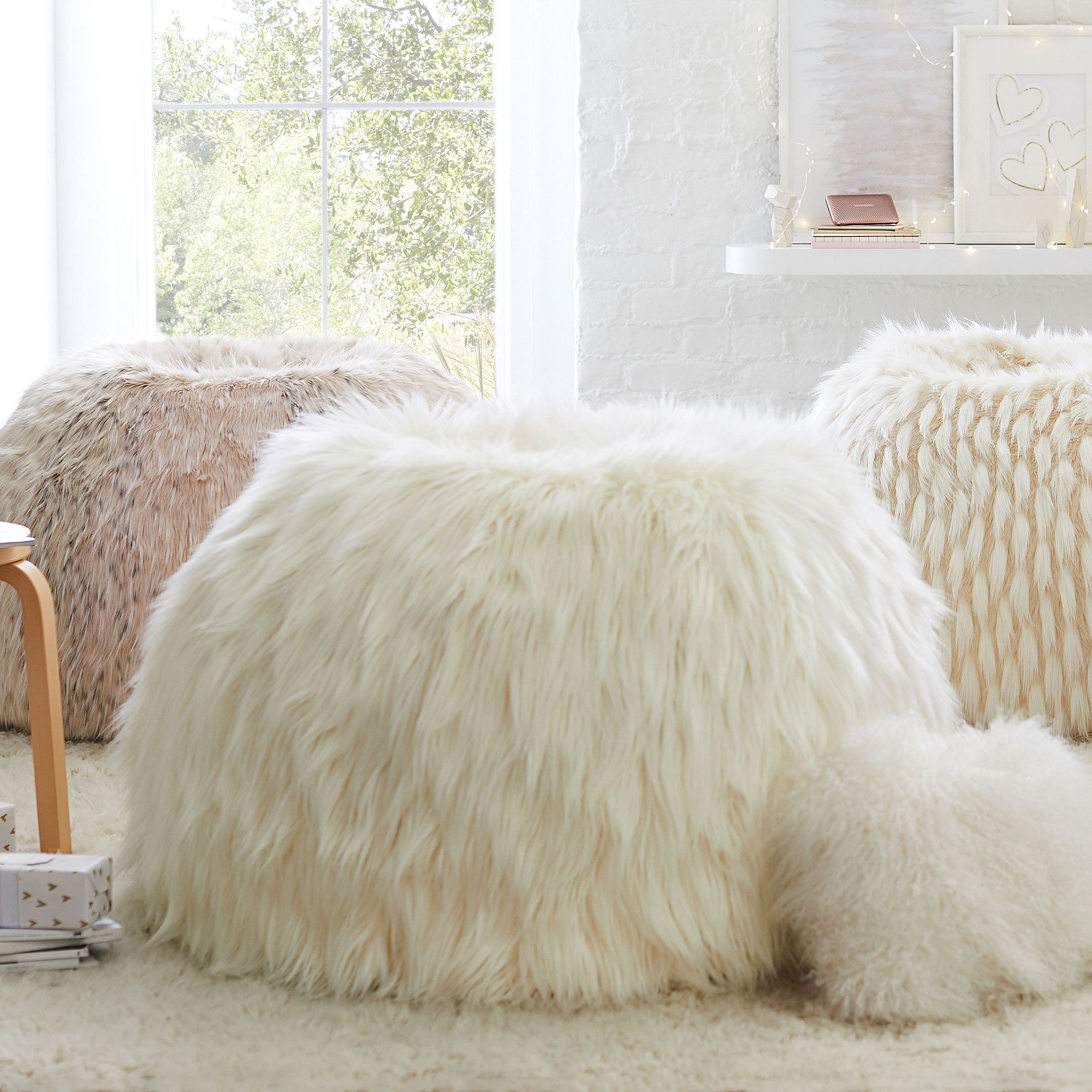 Himalayan Faux Fur Ivory Bean Bag Chair