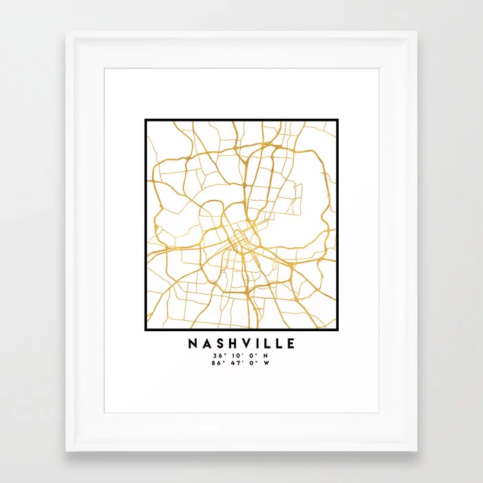 Nashville Tennessee City Street Map Art Print, Scoop White