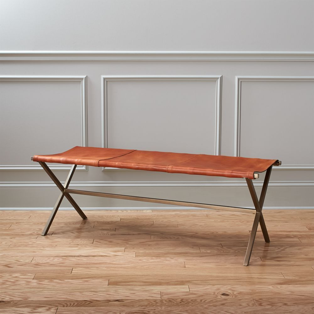 Director's Brown Leather Bench