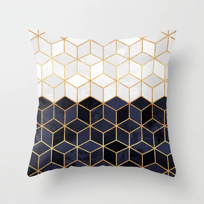 White & Navy Cubes Throw Pillow