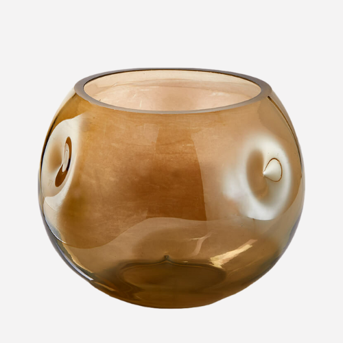 Dark Amber Luster Dimpled Fishbowl Vase, 6in