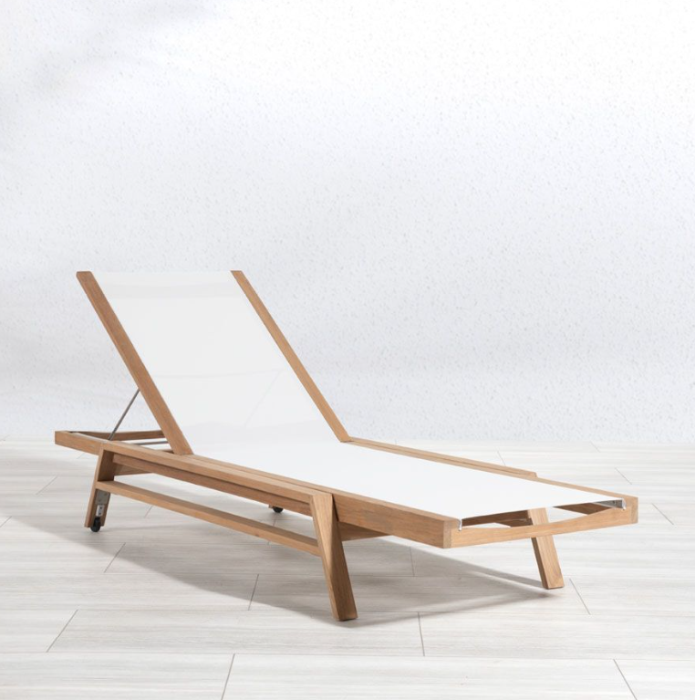 Summit Teak + Sling Stacking Chaise, Cloud