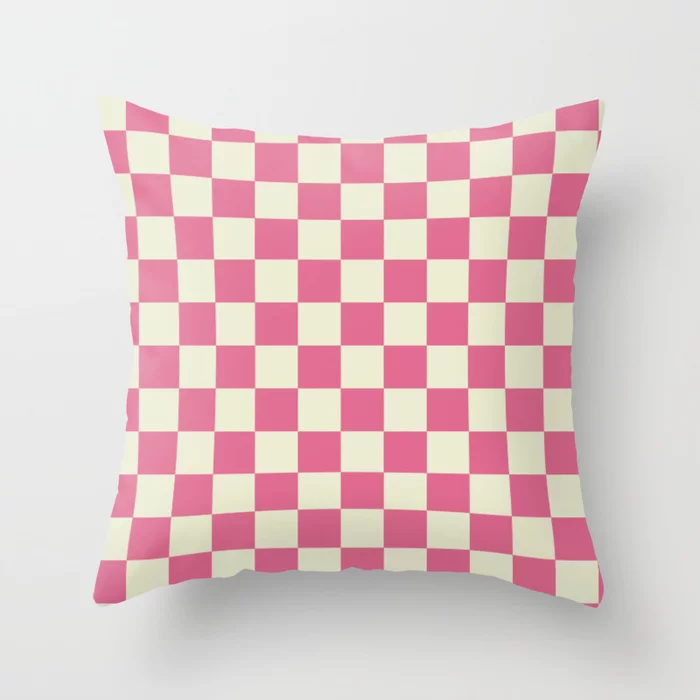 Pink chess - pink and white Throw Pillow
