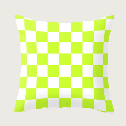 Checkered - White and Fluorescent Yellow Throw Pillow