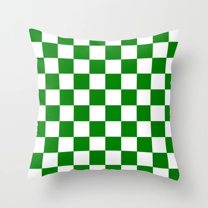 Checkerboard, Green & White Throw Pillow