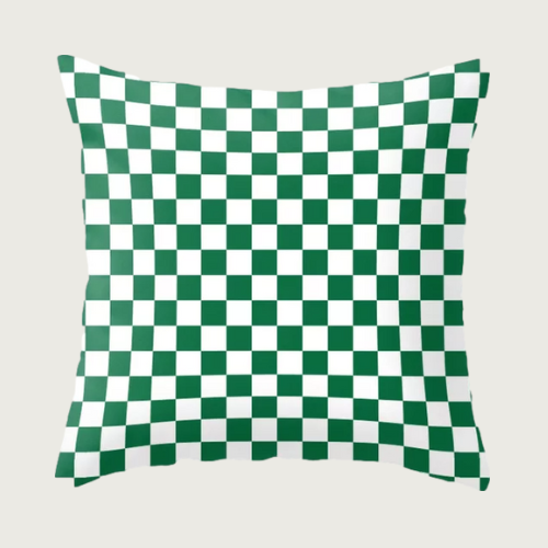 White and Cadmium Green Checkerboard Throw Pillow