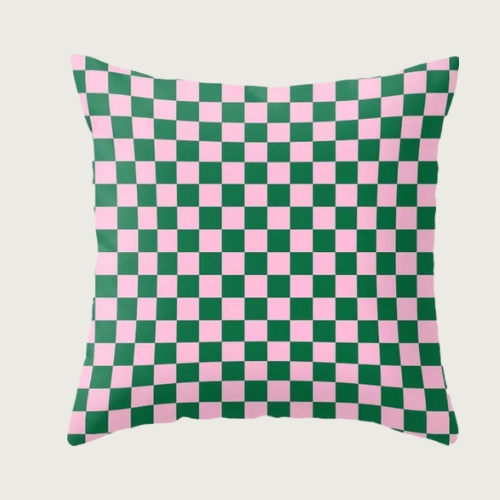 Cotton Candy Pink and Cadmium Green Checkerboard Throw Pillow