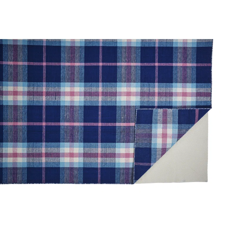 Pender Plaid Handmade Handwoven Indoor / Outdoor Area Rug in Navy Blue