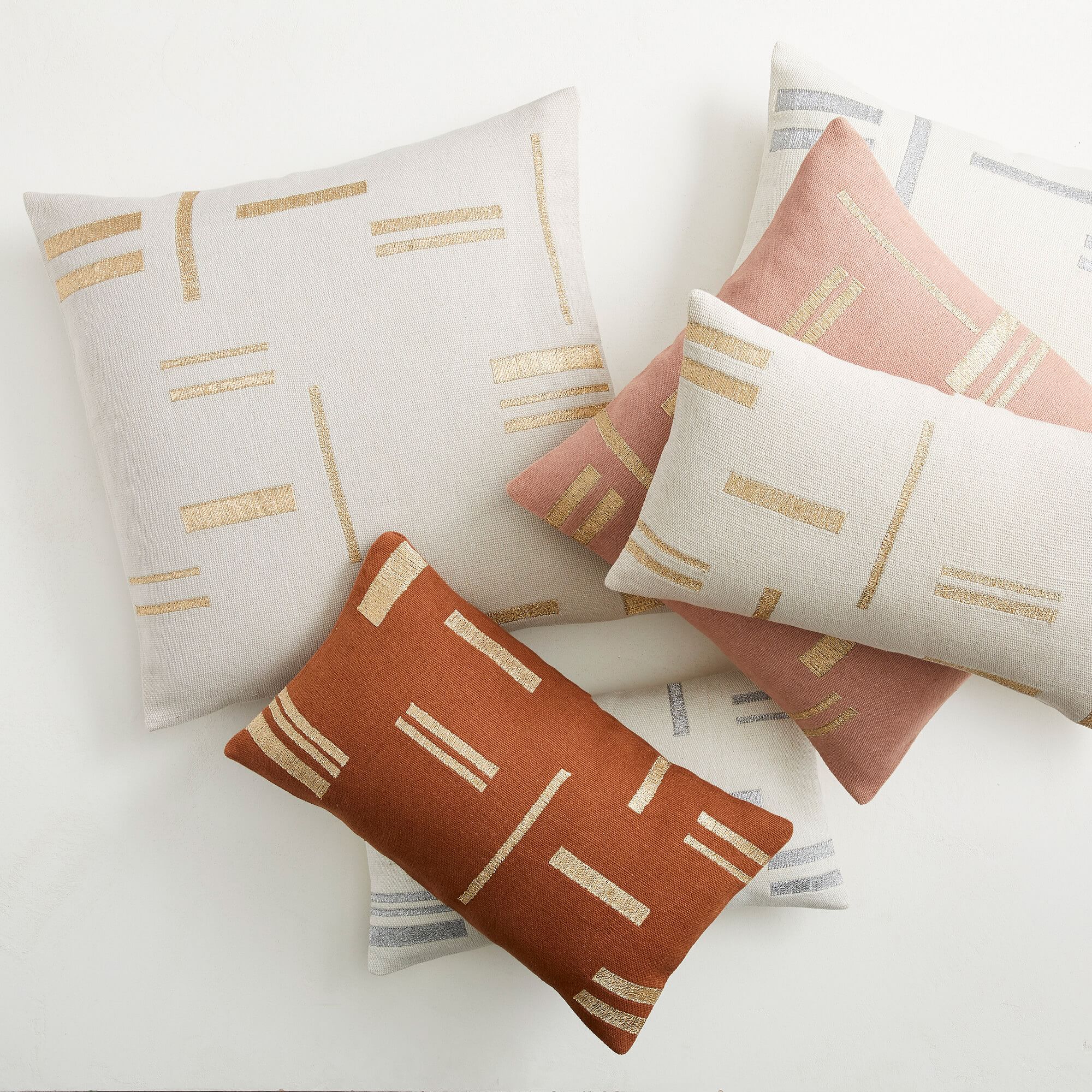 Embroidered Metallic Blocks Pillow Cover