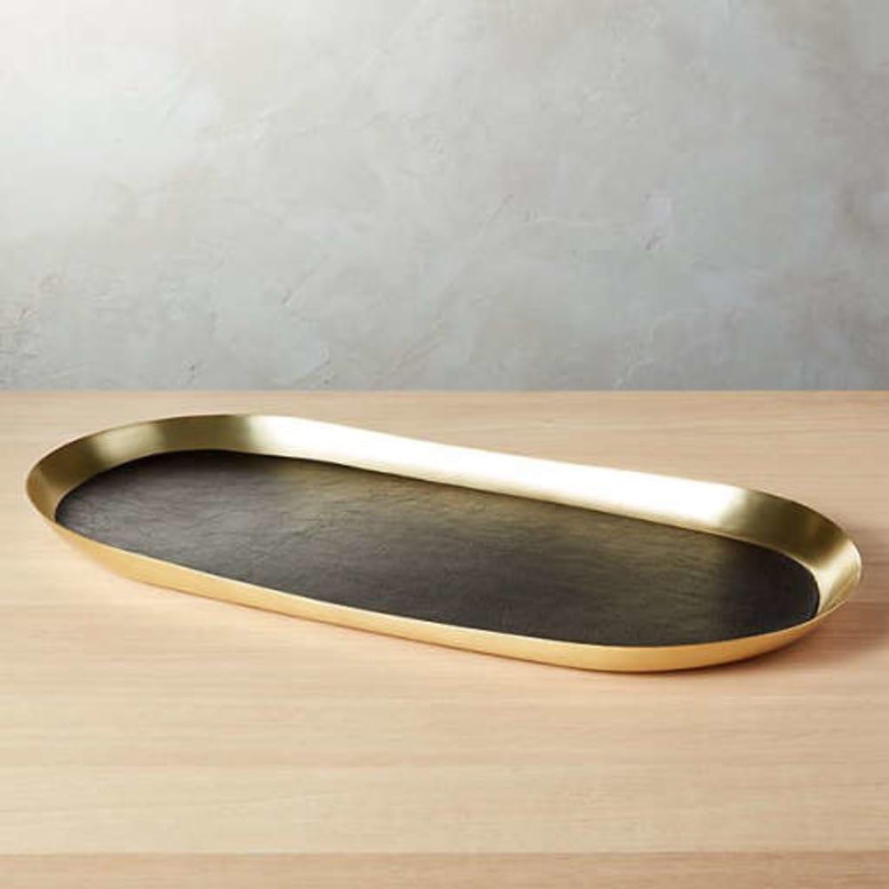 Jax Large Black Leather Bar Tray