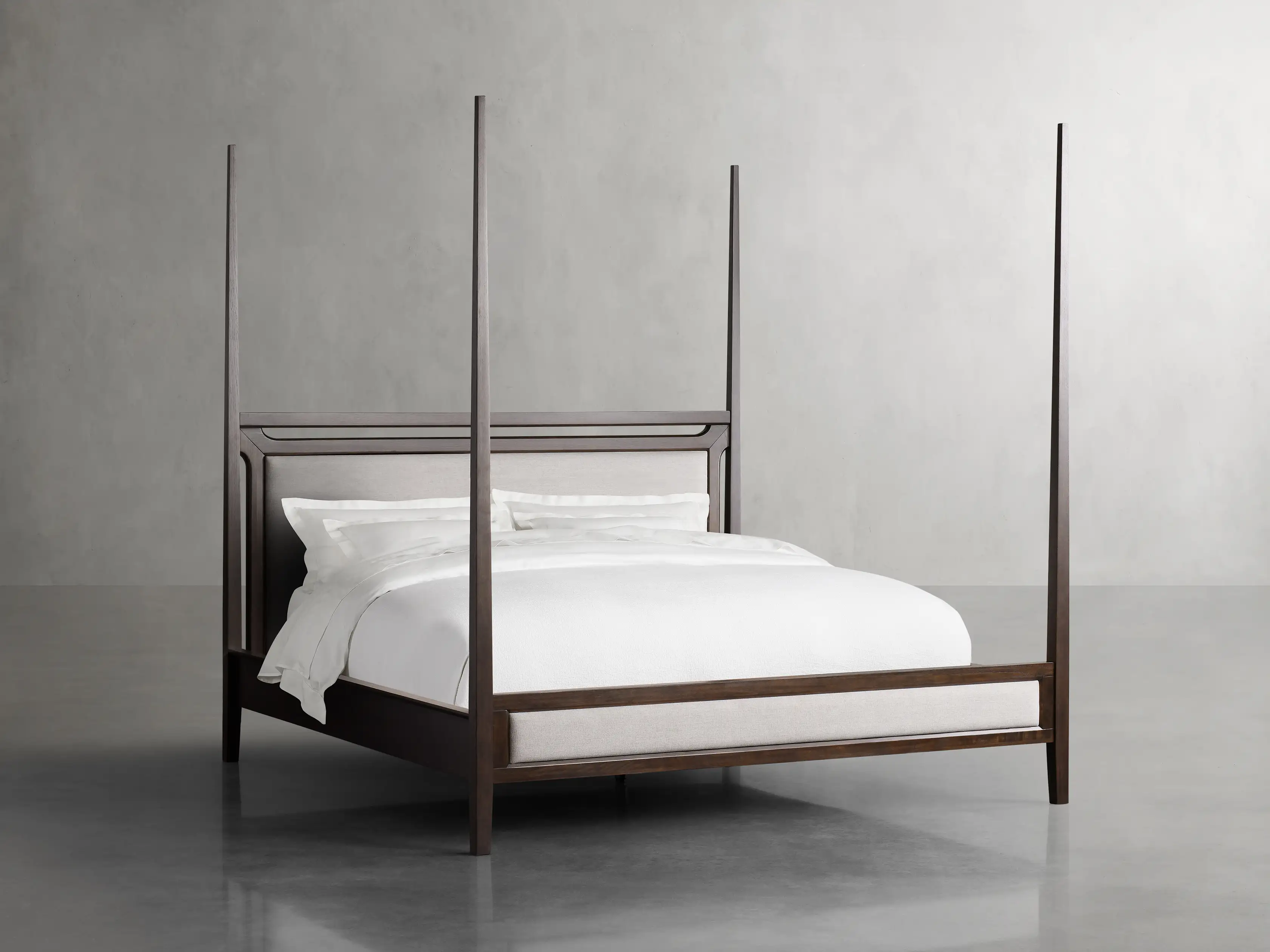 Brock Upholstered Poster Bed in Bahasa Brown, Tolliver Cream