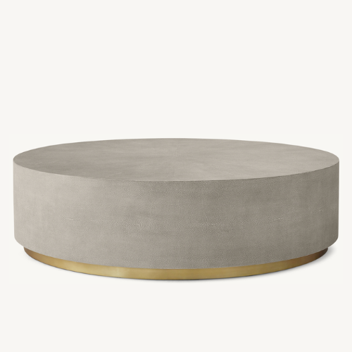 Graydon Shagreen Plinth Round Coffee Table, Fog Shagreen/ Burnished Brass