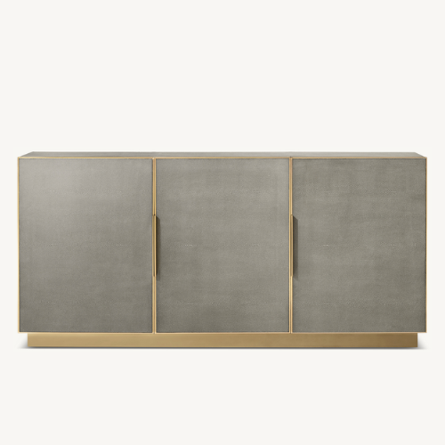 Cela Shagreen Triple-Door Sideboard, Fog Shagreen/ Solid Burnished Bras
