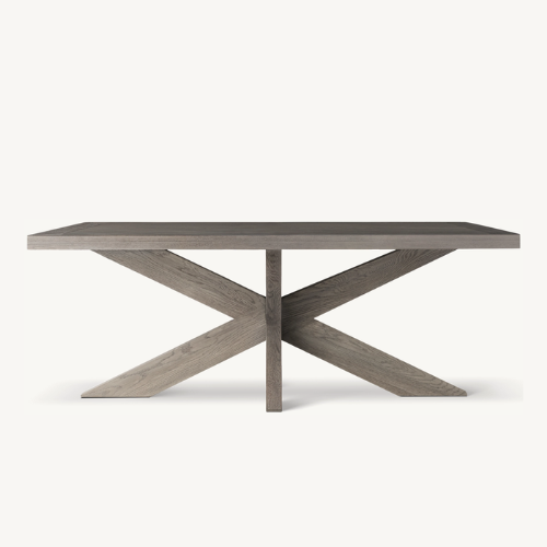1960s French X-Base Rectangular Dining Table, Weathered Grey Oak