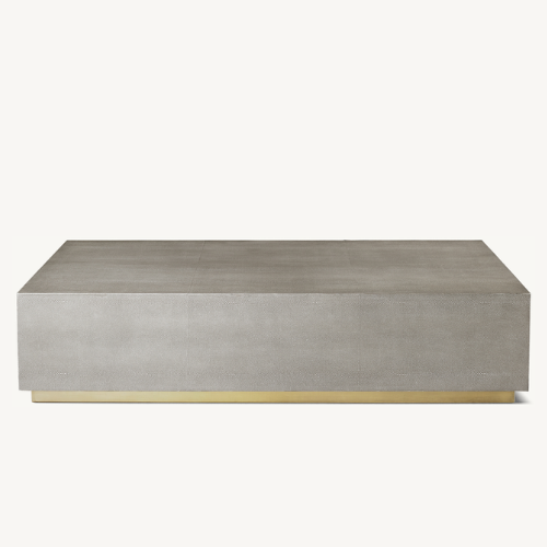 Graydon Shagreen Plinth Coffee Table, Fog Shagreen/ Burnished Brass