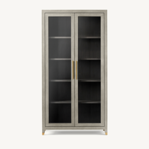 Graydon Shagreen Glass Double-Door Cabinet, Fog Shagreen/ Solid Burnished Brass