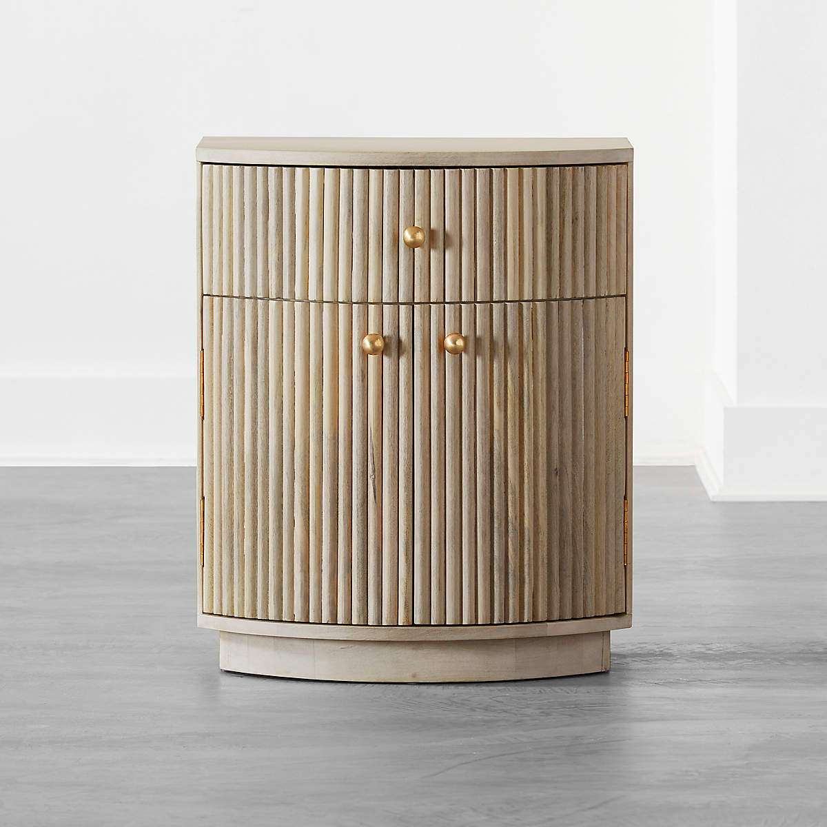 Cameo Curved Whitewashed Wood Nightstand With Drawer