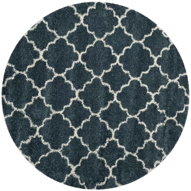 Darrold Machine Woven Performance Slate Blue/Ivory Rug (Round)